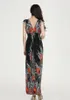 Summer Style Print Maxi Dresses Women Beach Club Casual Loose Chiffon Sleeveless V-Neck Long Elegant Bohemian Dress