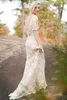 Vintage Brautkleider Mantel Spalte Backless Volle Spitze Boho Brautkleider mit Illusion Kurze Ärmel Sweep Zug Günstige Hohe Qualität