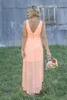 Casual Mint Orange Chiffon Hoge Lage Bruidsmeisjes Jurken 2017 Goedkope Landkant Wasit Maid of Honour Bruiloft Jurk Custom Made EN9152