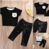 refroidir les garçons noirs costumes bébé tout-petits enfants layette Outfit poche Tops T-shirt attachés + longues Pantalons Pantalons 2PCS enfants de la mode Set top