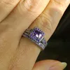 Storlek 5-10 Vintage Jewelry Princess Cut Amethyst Simulated Diamond CZ Wedding Gemstones Engagement Bridal Rings Set for Women Love 293J