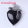 Natuurlijke edelsteen hart hangers ketting ketting verzilverd lint metalen accessoires Europese mode-sieraden voor vrouwen