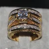 Vecalon Fashion 3-in-1 Women Ring Princess Cut 7mm Simulated Diamond Cz Yellow Gold 925 Sterling Silver Wedding Band Ring Set245z