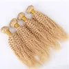 Kinky Krullend Braziliaans # 613 Blonde Menselijk Hair Extensions 4 stks Gouden Blonde Maagd Remy Menselijk Haar Weave Bundels Afro Krullend Dubbele Inslagen