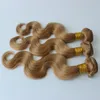 Плетение бразильской объемной волны, 3 пучка светлых человеческих волос, плетение бразильских девственных волос, объемная волна, 27 золотистых светлых бразильских пучков волос