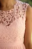 2020 Blush Pink Lace Bridesmaid Dresses Bohemian Cap Sleeves Golvlängd Chiffon Beach Wedding Gästklänningar Garden Maid of Honor300o