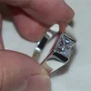 Men's Eternity 925 Silver Square Diamond Simulated Zircon Stone Solitaire Cocktail Rings Engagement Band Jewelry boys