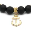 Wholesale 10ps/lot 8mm A Grade Black Matte Agate Stone Gold Anchor Charm Bracelets Party Gift