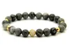 1 PCS de Alta Qualidade Jóias 8mm Cinza Imagem Jasper Stone Beads Micro Pave Preto e Ouro CZ Beads Pulseiras Mens presente