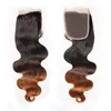 # 1B / 4/30 Medium Auburn Ombre Бразильские девственные человеческие волосы 3 пучка с закрытием Объемная волна Трехцветный омбре 4x4 закрытие кружева с плетением