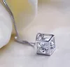 925 Sterling Silver Love Cube Diamond Pendant Necklaces S925 Crystal Shining Square Statement Link Chans Choker Necklace Wedding Vintage Womans Jewelry