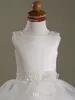 2022 Princess Dresses White Little Girls Fashion Square Halsring i lager TEALENGENGE LEADED SATIN Organza Ball Gown Flower Girl Dre1025320