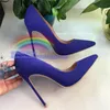 Gratis verzending echte foto vrouwen mode pompen blauw suede lederen punt teen hoge hakken dunne hak laarzen lederen sexy dame pumps 120mm