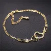 Kvinnor Sweet Design Anklets For Party 18K Yellow Gold Plated CZ Double Hearts Anklets Armband Chain for Bride for Wedding Party