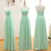 Mint Green Długie szyfonowe sukienki druhny Line Sweetheart plisowane druhny Dress Bez pleców formalne suknie poniżej 50