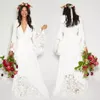 Proste Czeski Suknie ślubne Długie Rękawy Głębokie V Neck Długość podłogi Lato Boho Hippie Beach Western Bridal Suknie Ślubne