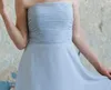 Beautiful Simple A-line Tea-Length Powder Blue Pleats Chiffon Bridesmaid Dress Wedding Party Dresses Custom Made