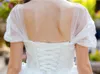Vår sommar hög låga tulle land bröllopsklänningar 2018 capped ärmar applique spets upp tillbaka bröllopsklänningar