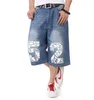 Wholesale-Baggy Mens Blue Jeans Hip Hop Loose Jeans Men Baggy Denim Breeches Shorts Jeans For Men Summer Men's Capris Big Plus Size