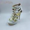 2016 Sapatos De Casamento De Noiva Salto Alto Fino Sandálias Das Mulheres Imagem Real Com Salto Alto Fino Custom Made Plus Size Coberto Voltar Zíper Sexy