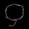 Wholesale-1Pcs Unique NTurquoise Beads Cadena de plata Tobillera souvenir Tobillo Pulsera Pie Joyería Fast New Hot Fashion