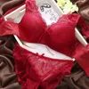 Atacado-2016 Novo Japonês Sexy Lace Lace Wrapped Peito Strap Colete Push Up Fino Bra 3 Breasted Não Rims Deep V Mulheres Underwear Sutiã Set