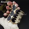 2014 Fashion Corset Design Plaqué Or Métal Noir Glaze Rhienstones Printemps Ouvert Femmes Manchette Bracelets Bracelets BL264