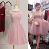 Scoop Neck Crystal Short Bridesmaid Dress Mint Green Short Party Dress Lace Up Fast Shipping