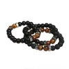 Mode Frauen Männer Natürliche Schwarze Lava Stein Armbänder 10mm matte Tiger Eye Stein Perlen schraubverschluss Chakra Armbänder