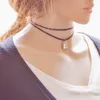 2016 Nieuwe Multilayer Black Imitation Lederen Choker Ketting Gothic Chain Charm Gem Hanger Vintage voor Dames Mode-sieraden