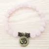 SN1107 Genuine Rose Quartz Bracciale Antique Ottone OM Buddha Lotus Charm Gift Bracciale per HER8757671