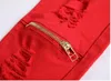 2016 Nouveau Rouge Déchiré Genou Trou Club Jeans Hommes Célèbre Marque Slim Fit Coupe Détruit Déchiré Jean Pantalon Pour Homme Homme