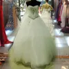 Ballkleid-Hochzeitskleider 2019 mit Perlen und Kristallen aus weichem Tüll, romantisches, herzförmiges Brautkleid mit Schnürung am Rücken