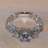 Victoria Wieck Three stone Vintage Jewelry 10kt white gold filled Topaz Simulated Diamond Wedding Engagemet Rings for Women GIFT Size 5-11