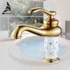 Bathroom Basin Gold Faucet Brass with Diamond Crystal Body Tap New Luxury Single Handle Hot And Cold Tap Free Shipping 7301K