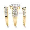 Vecalon Classic Smycken Marquise Cut 2ct CZ Diamant Bröllop Band Ring Set för Kvinnor 14kt Yellow Gold Filled Ogagemang Ringgåva