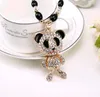 Cute Lovely Animal White and Black Beads Horse Panda Girls Pendant Necklaces 2016 New Fashion Korean Alloy Sweater Chain Europe Gift