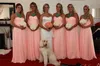Goedkope lange bruidsmeisje jurken voor bruiloft 2017 zomer sweetheart chiffon ruches a line meid van eer jurken vloer lengte vrouwen formele slijtage