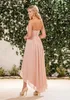 Neckholder High Low Brautjungfernkleider Erröten Rosa Chiffon Rüschen Plissee Rückenfrei Formale Land-Plus-Size-lange Trauzeugin-Kleider