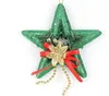 12 stks Glitter Poeder Sequin 13cm Star Bow Chain Hanger voor Kerstfeest Holiday Tree Venun Hanging Decoration