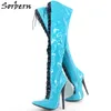 Mix Color High Thin Heel Boots 18cm Sexy Over-the-knee Long Boots Fashion Solid Zipper Ladies Stiletto Leather Pointed Toe Fetish Shoes