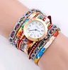 10 pçs / lote senhoras pulseira relógios casuais pulseira de couro faixa colorida Rhinestone Diamond Rivet Mulheres Quartz WristWatch Atacado