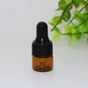 Partihandel 500PCS 1ml 2ml 3 ml Amber Glass Dropper Flaskor w / Black Cap, Essential Oljeflaska, Små Parfymflaskor, Provtagning Storage JF-17