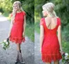 Abiti da damigella d'onore New Cheap Country Short per matrimoni Jewel Neck Red Full Lace A Line Plus Size Backless Formal Maid of Honor Gowns