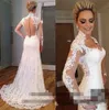 Vintage 2019 Sexy V Neck Pełna Koronka Linia Ślubna Długie Rękawy Illusion Back Wedding Dress Suknia Bridal Custom Make tani