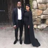Kim Kardashian Black Celebrity Maternity Prom Dresses per le donne incinte 2017 Jewel Satin Evening Gowns Long Robe De Soiree