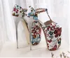 size 34 to 40 41 42 43 19cm Ultra high heel platform pumps floral printed women shoes plus size 34 to 40 41 42 43