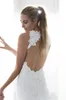 Arabo 2017 White Mermaid Backless Lace Beach Abiti da sposa Sexy Sheer Halter Keyhole Back Abiti da sposa Abiti da sposa Vestido De Noiva