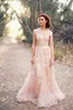 Blush Pink Lace Applique Tulle Sheer Abiti da sposa Summer Beach Cheap Vintage Reem Acra Ultimi abiti da sposa da sposa in corallo