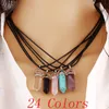 Necklace Jewelry Cheap Healing Crystals Amethyst Rose Quartz Bead Chakra Healing Point Women Men Natural Stone Pendants Leather Necklaces